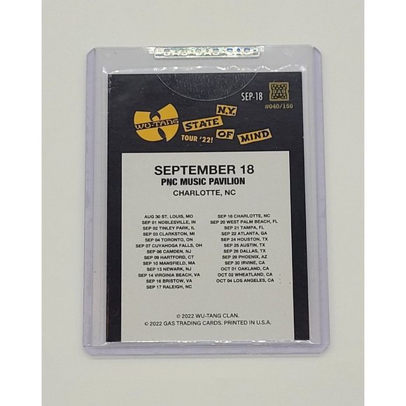 GAS Wu-Tang Clan N.Y. State of Mind 2022 Tour Charlotte NC Poster Trading Card - Picture 3 of 3
